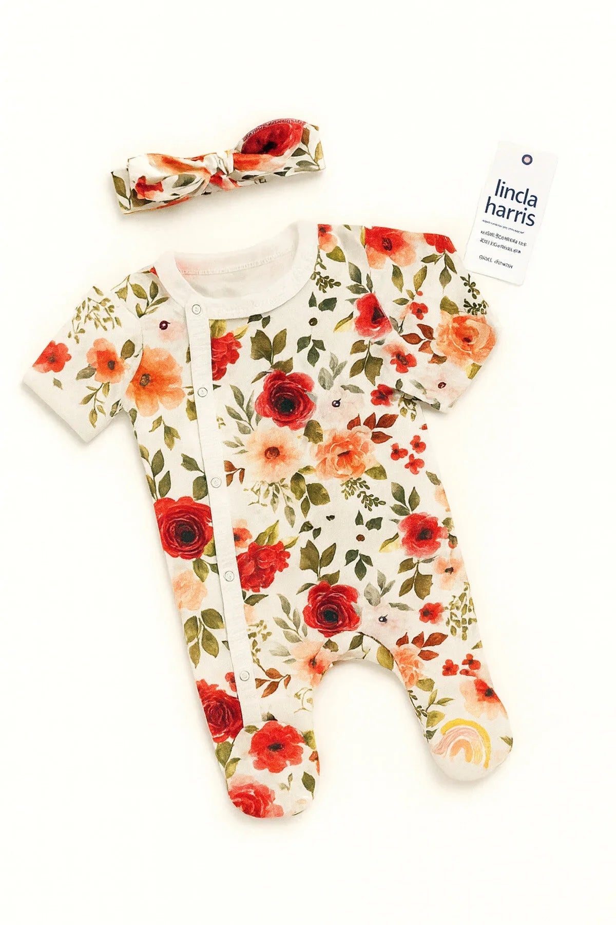 🌸 Newborn Baby Girl Pajamas with Floral Print & Headband