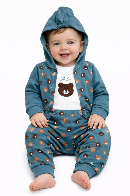 Little Bear Patrol Blue 3-Piece Hooded Baby Outfit Set