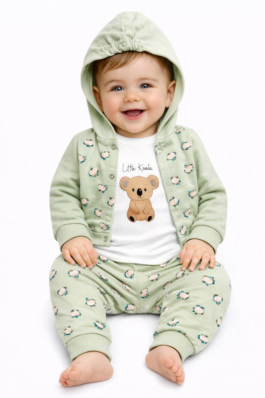 Little Koala 3-Piece Hooded Baby Outfit Set - Light Green