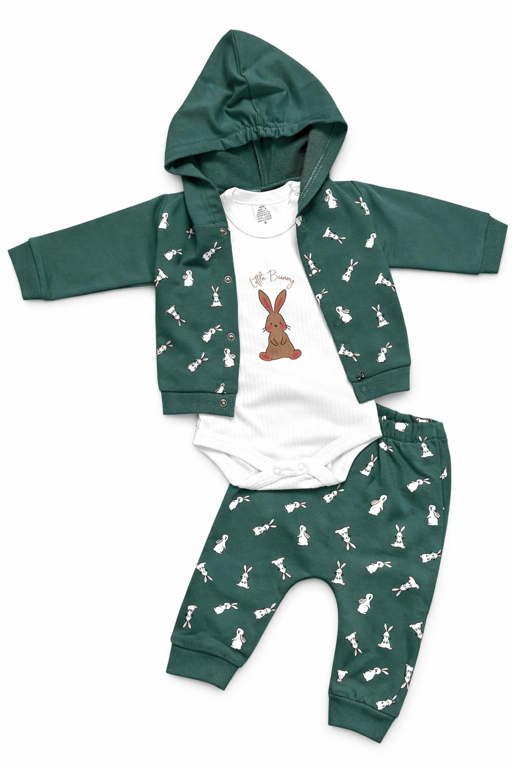Little Bunny 3-Piece Hooded Baby Outfit Set - Green