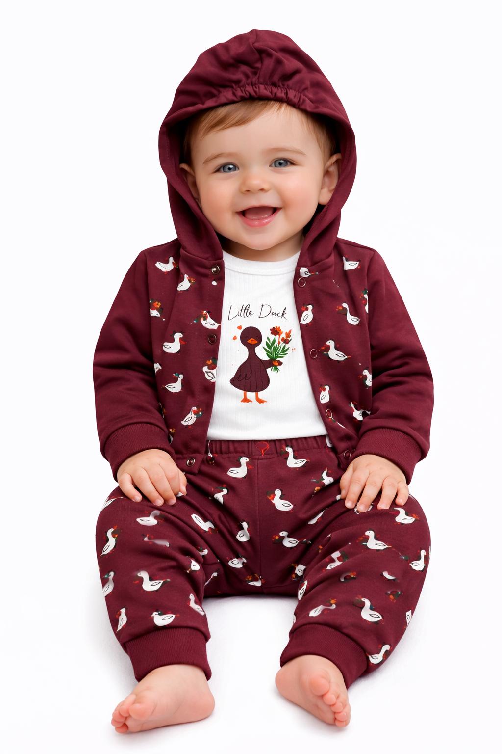 Little Duck 3-Piece Hooded Baby Outfit Set Light Plum