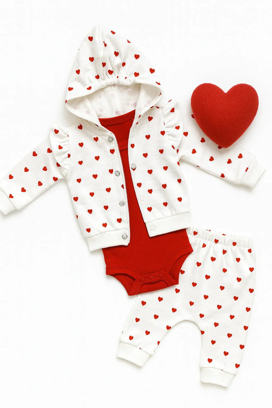 3-Piece Baby Set with Heart Patterns