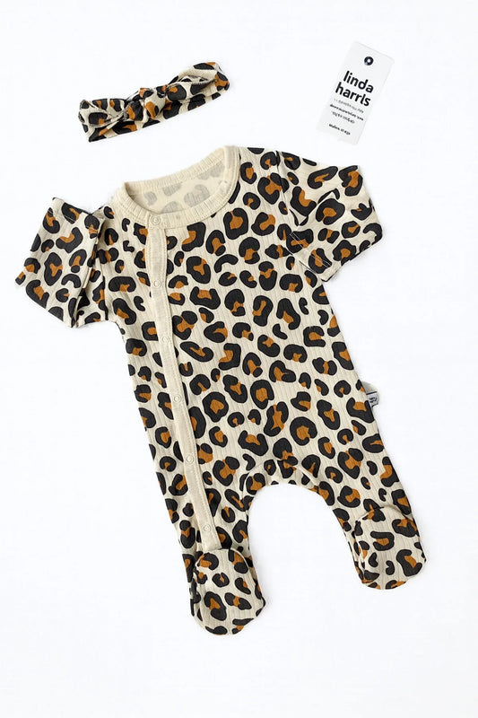 🐆 Baby Newborn Pajamas with Leopard Print & Headband