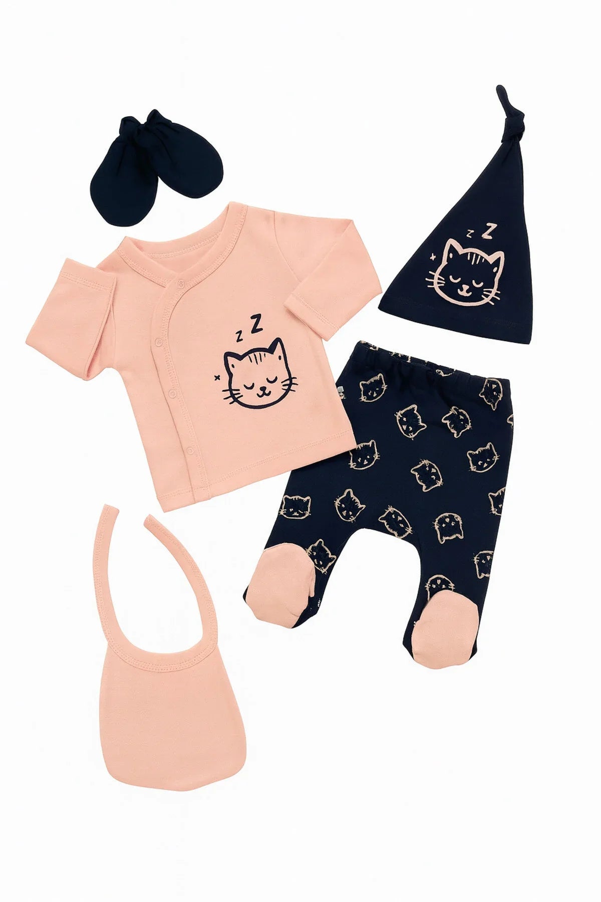 🐱 Baby Newborn Outfit – Cat Theme | 5-Piece Set