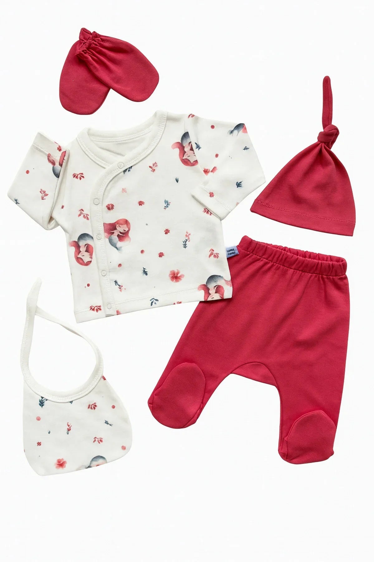 🌹 Romantic Red Newborn Set for Baby Girl – 5 Pieces