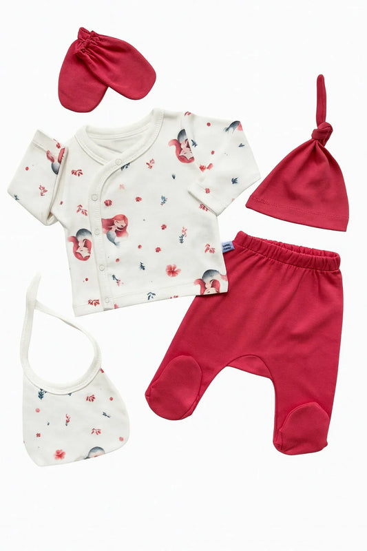 🌹 Romantic Red Newborn Set for Baby Girl – 5 Pieces