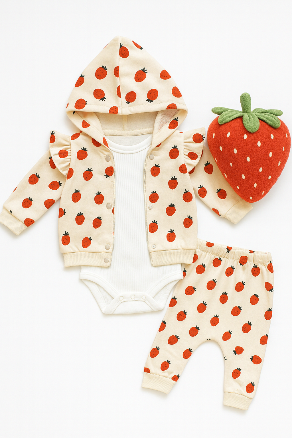 🍓 3-Piece Baby Set with Strawberry Pattern