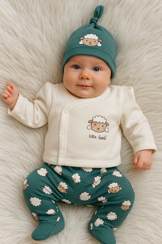 🐑 Little Lamb Baby Set – 5 Pieces | 100% Cotton