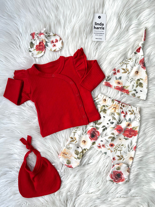 🌹 Güllü Kırmızı 5’li Yenidoğan Seti