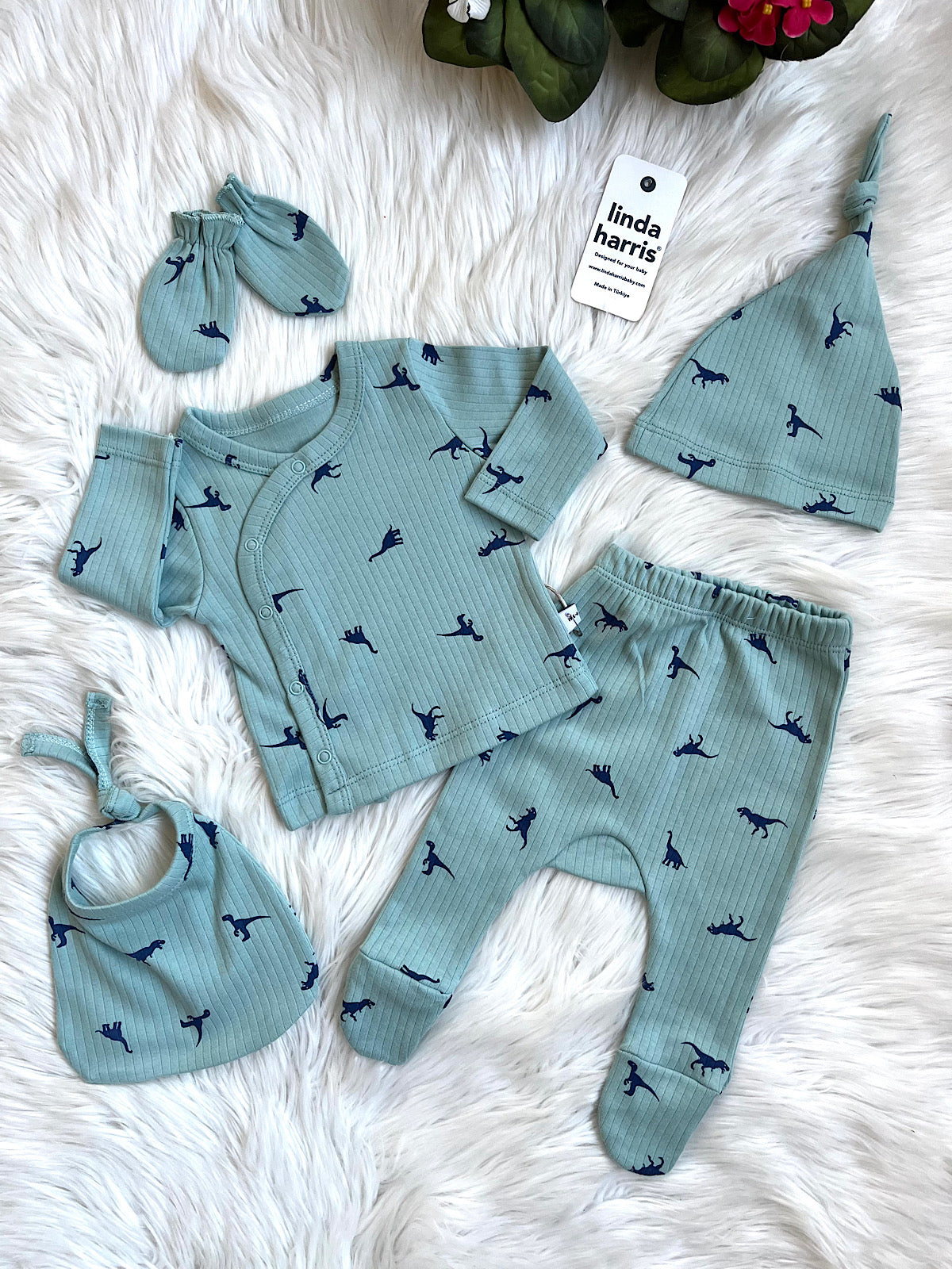 🦕 Dinozor Desenli 5’li Yenidoğan Seti