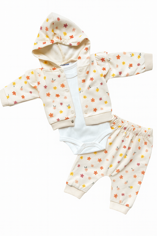 🌸 3-Piece Baby Set with Flower Pattern