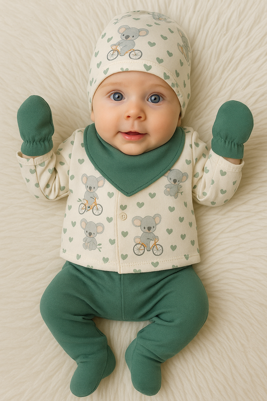 🐨 Koala Adventure 5-Piece Baby Set – Soft & Playful Cotton