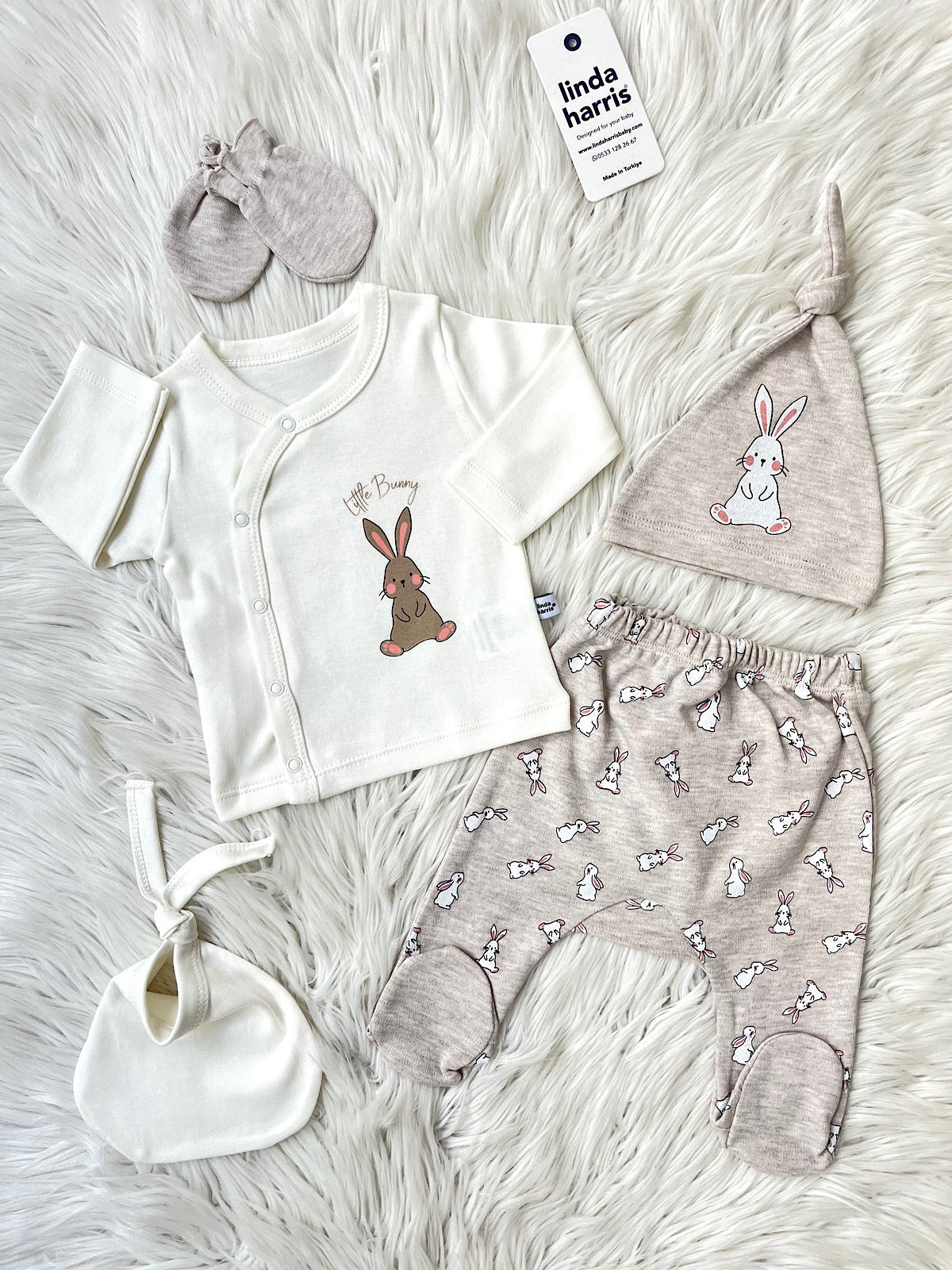🐰 Little Bunny Tavşan Temalı 5’li Yenidoğan Seti