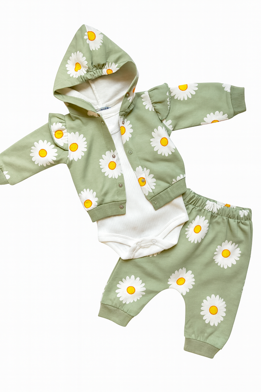 🌼 3-Piece Baby Set with Daisy Pattern