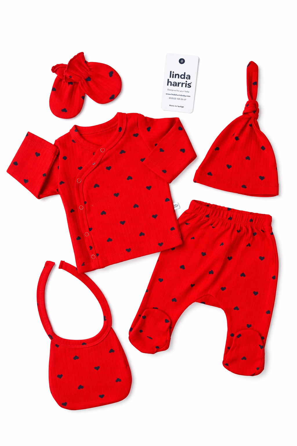 ❤️ Red Hearts Newborn Set – 5 Pieces