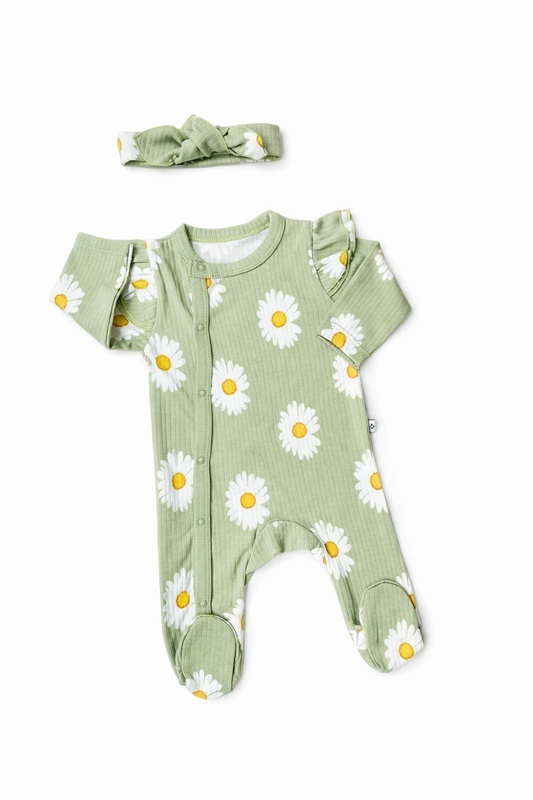 🌼 Daisy Pattern Baby Bandana Pajamas