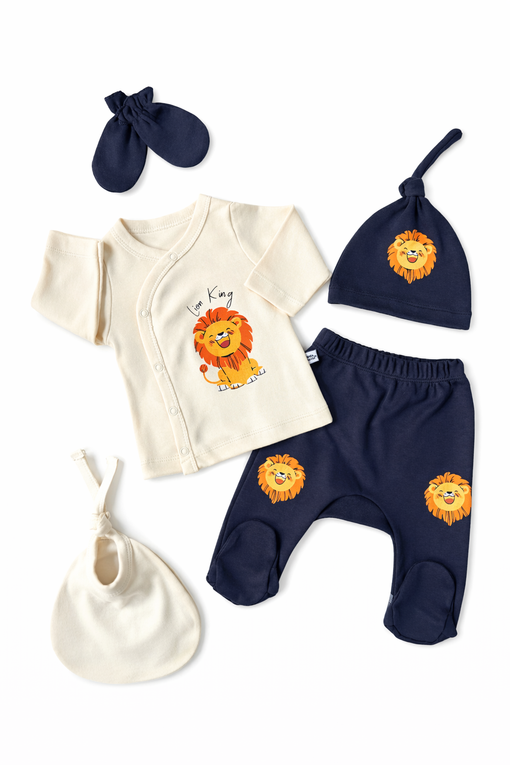 🦁 5-Piece Baby Newborn Set – Lion Theme