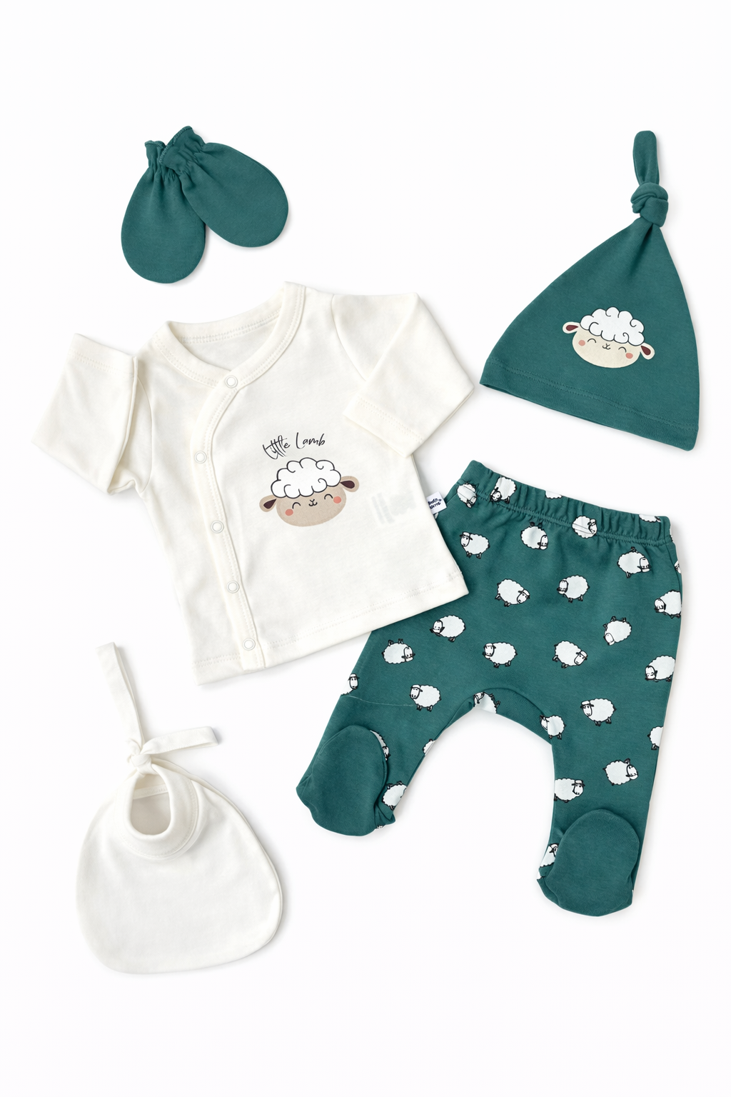 🐑 5-Piece Baby Newborn Set – Lamb Theme
