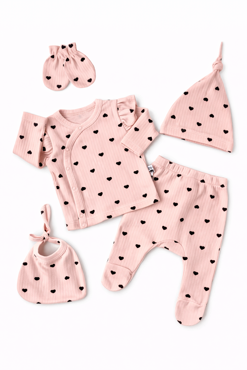 💕 5-Piece Powder Pink Hearts Newborn Set