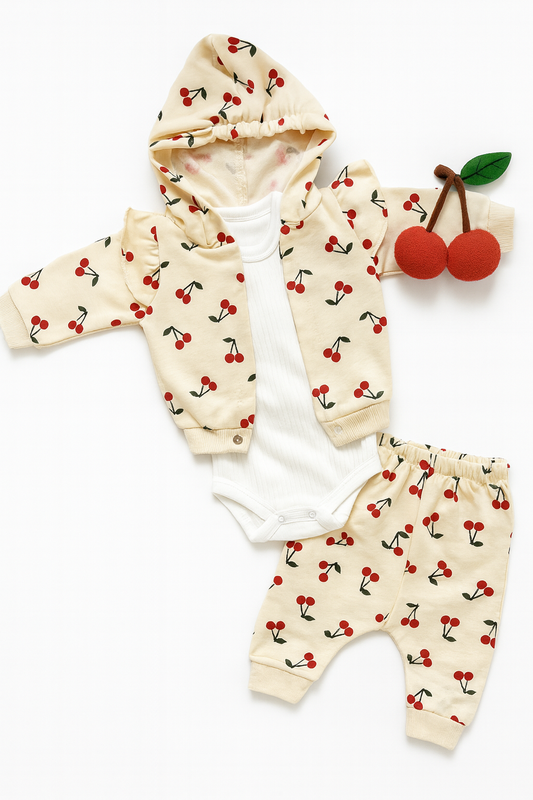 🍒 3-Piece Baby Set with Cherry Pattern