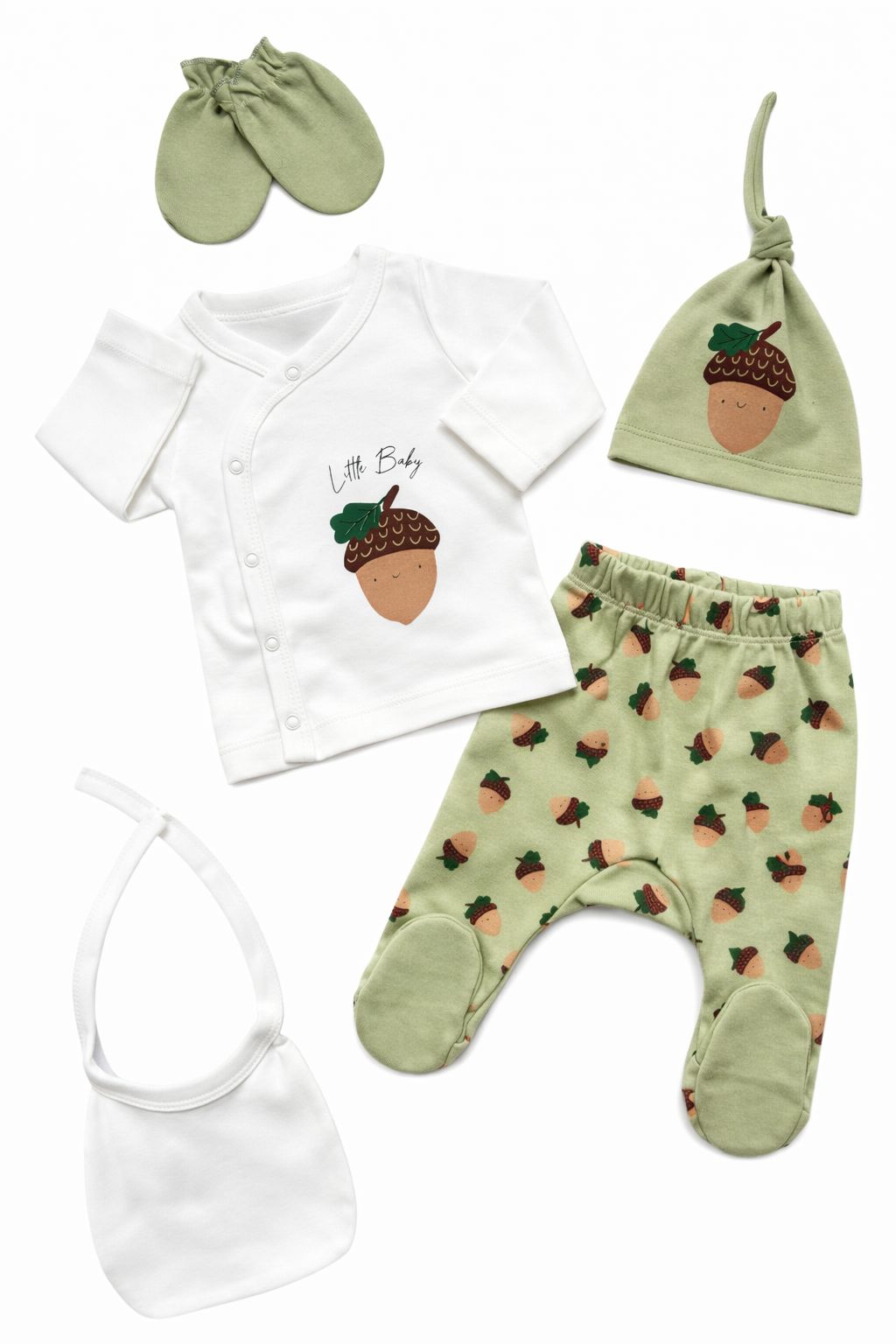 Little Acorn Green 5-Piece Newborn Baby Set