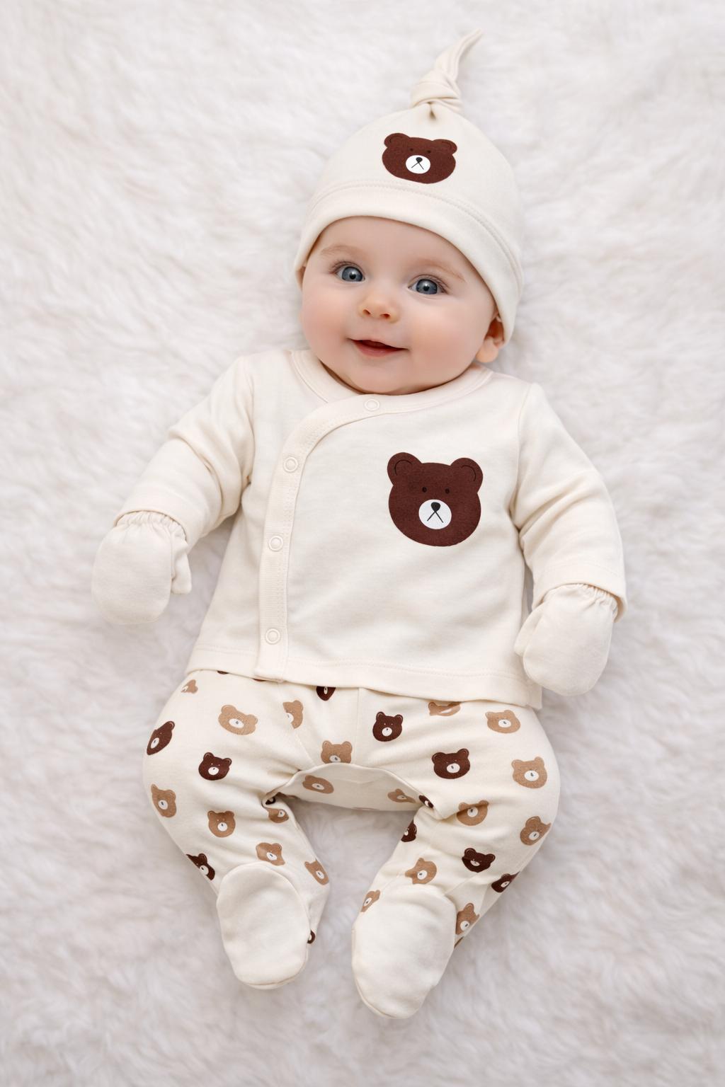 Cute Bear Cream 5-Piece Newborn Baby Set