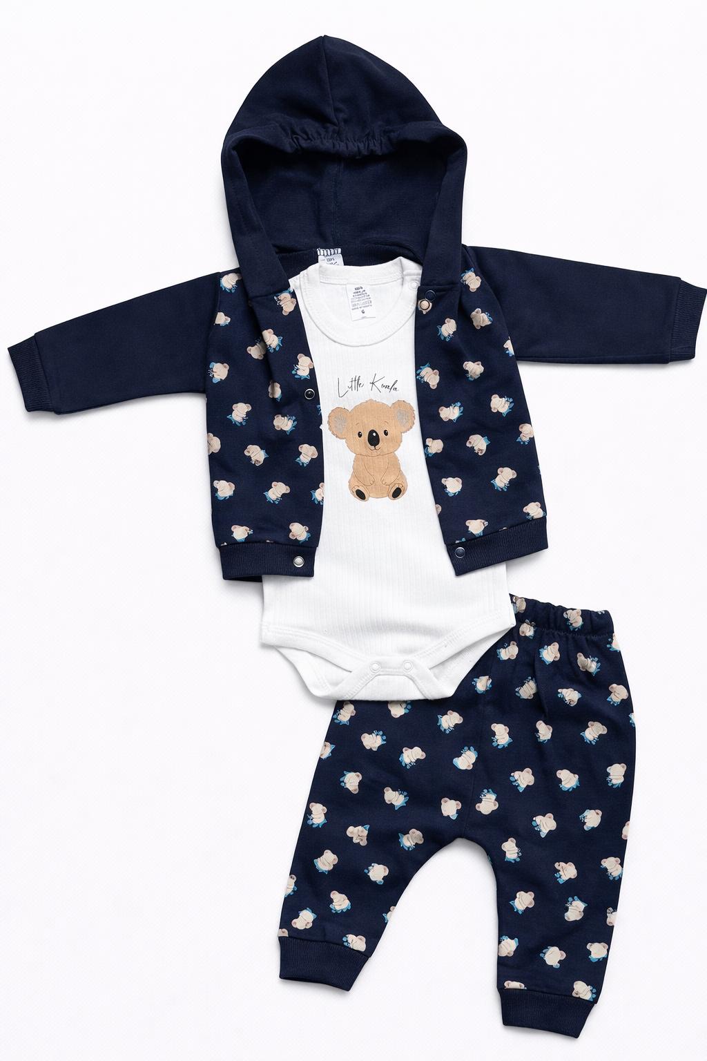 Little Koala Navy 3-Piece Hooded Baby Outfit Set
