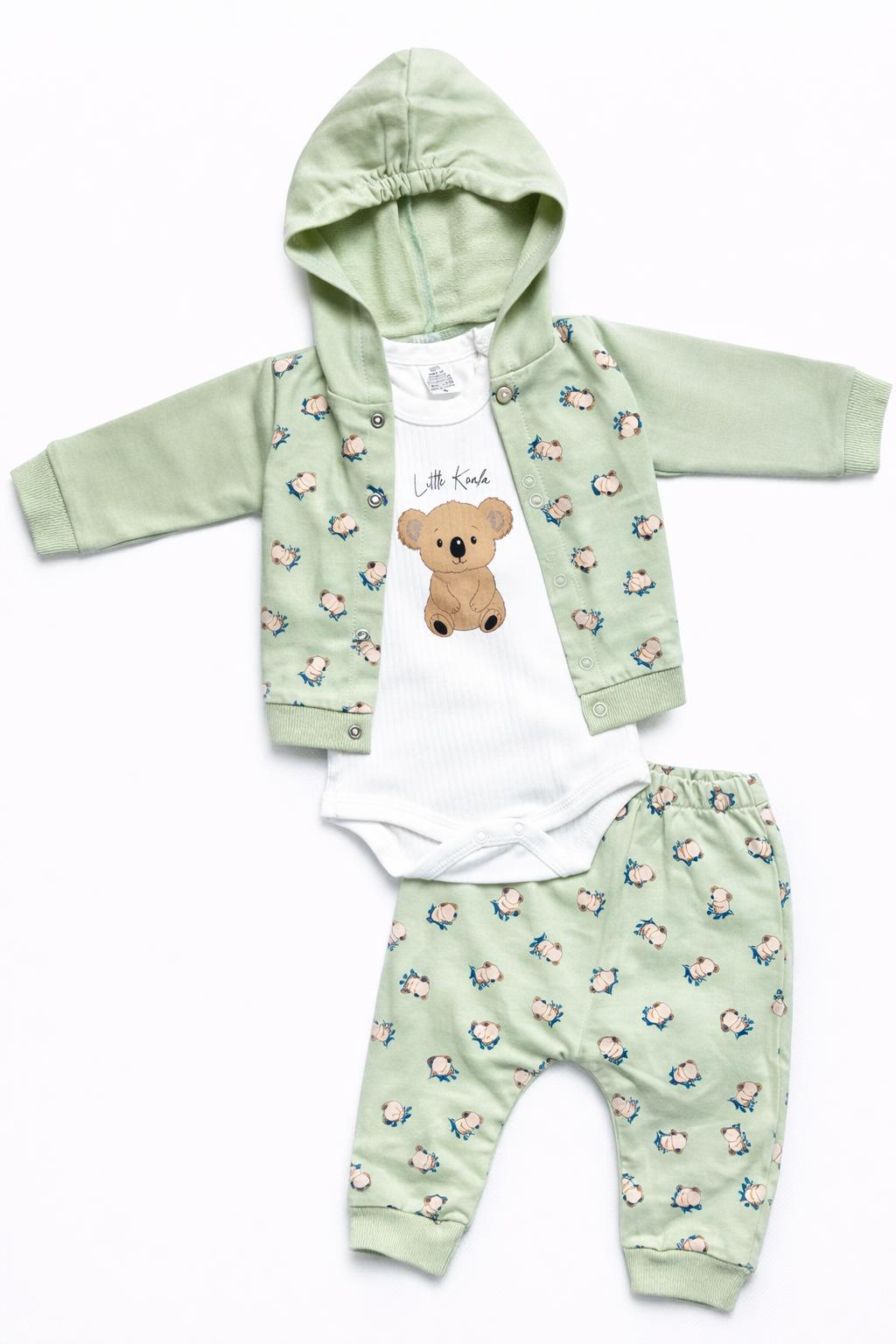Little Koala 3-Piece Hooded Baby Outfit Set - Light Green