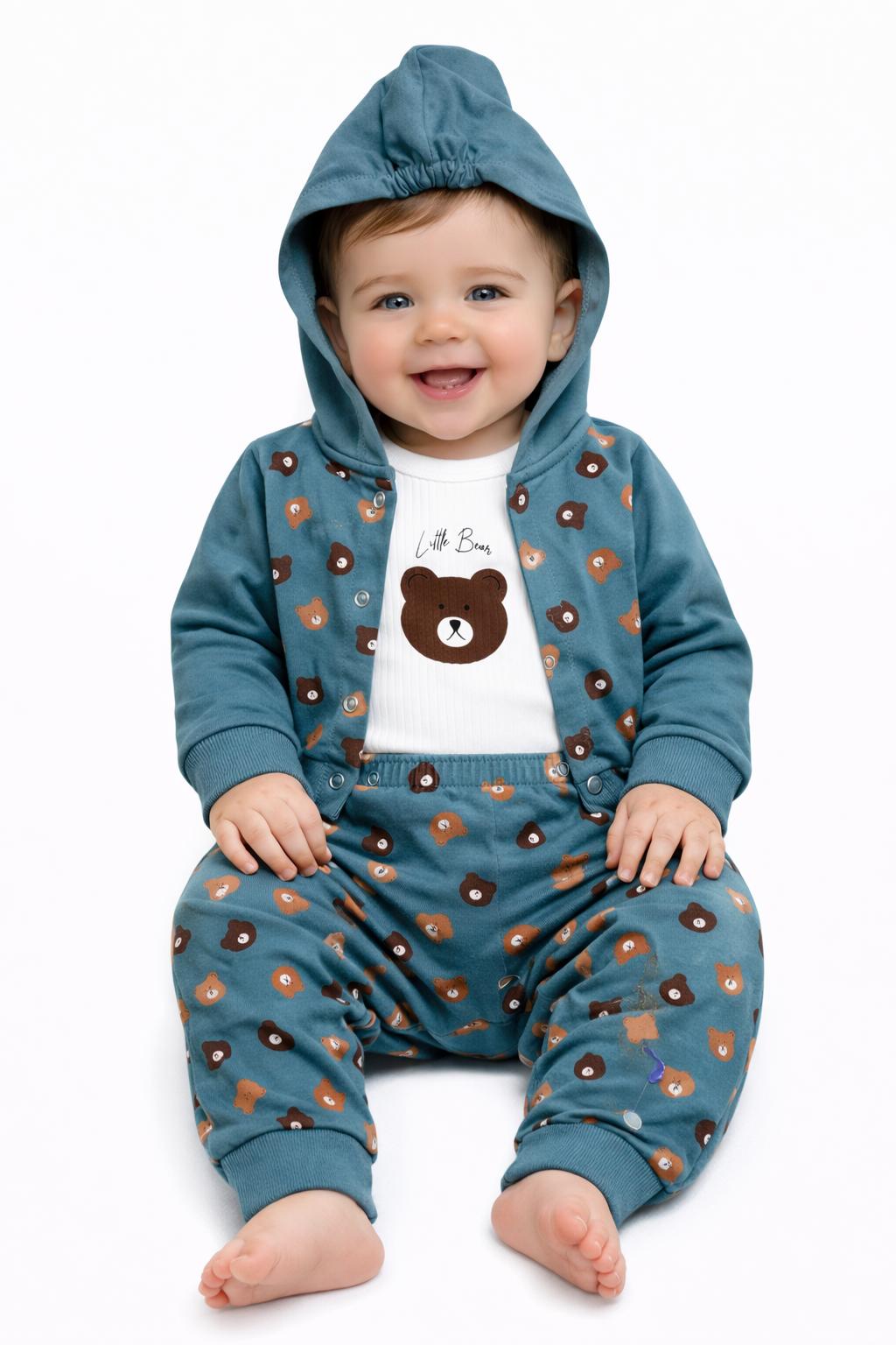 Little Bear Patrol Blue 3-Piece Hooded Baby Outfit Set