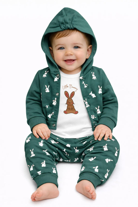 Little Bunny 3-Piece Hooded Baby Outfit Set - Green