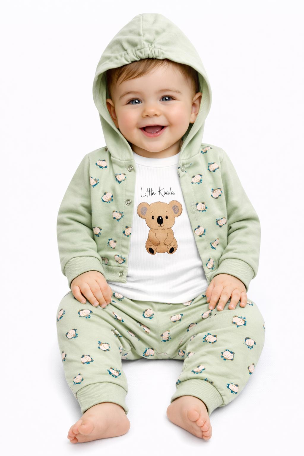 Little Koala 3-Piece Hooded Baby Outfit Set - Light Green