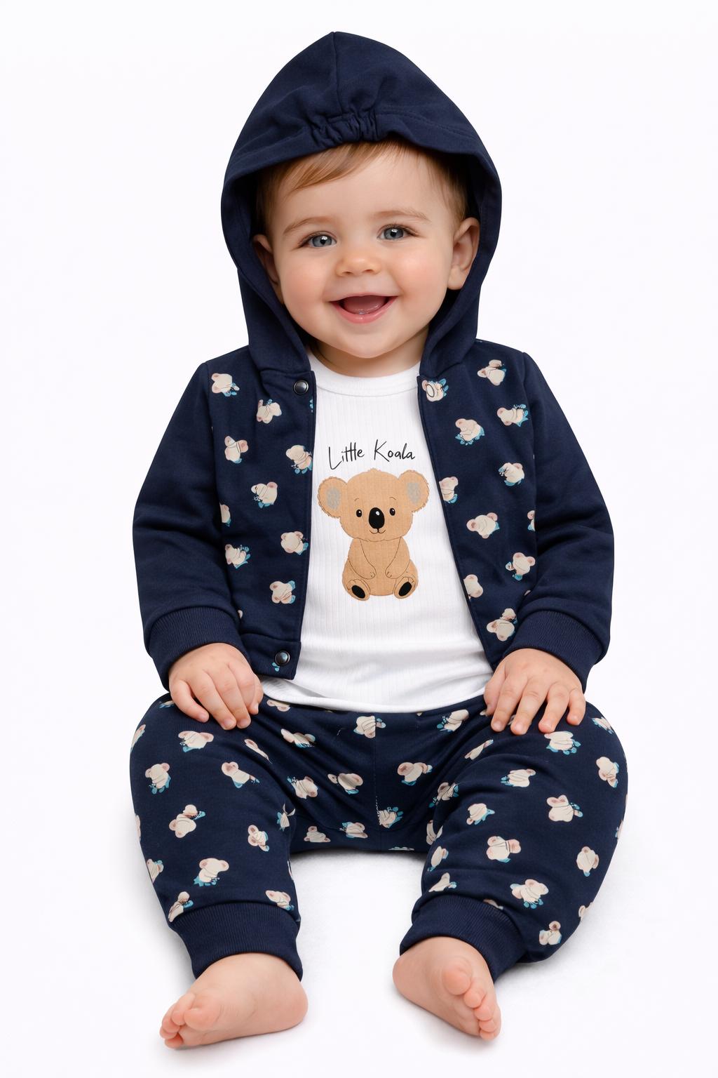 Little Koala Navy 3-Piece Hooded Baby Outfit Set