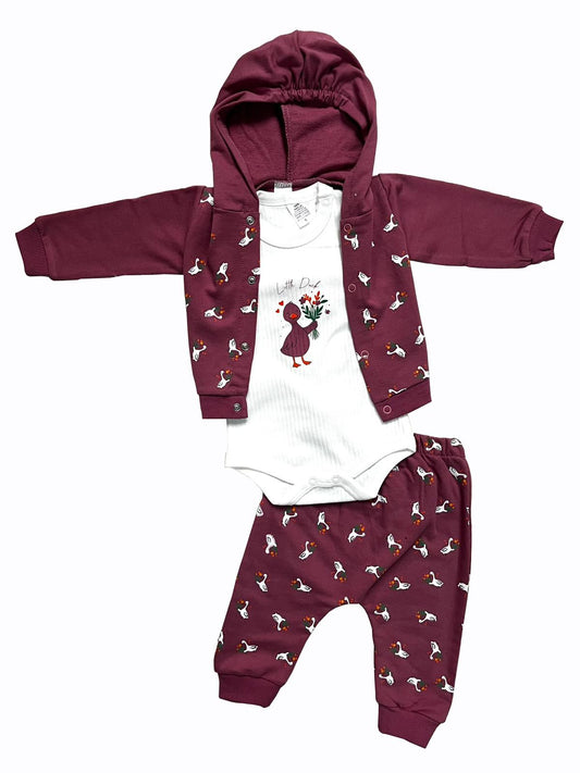 Little Duck 3-Piece Hooded Baby Outfit Set Light Plum