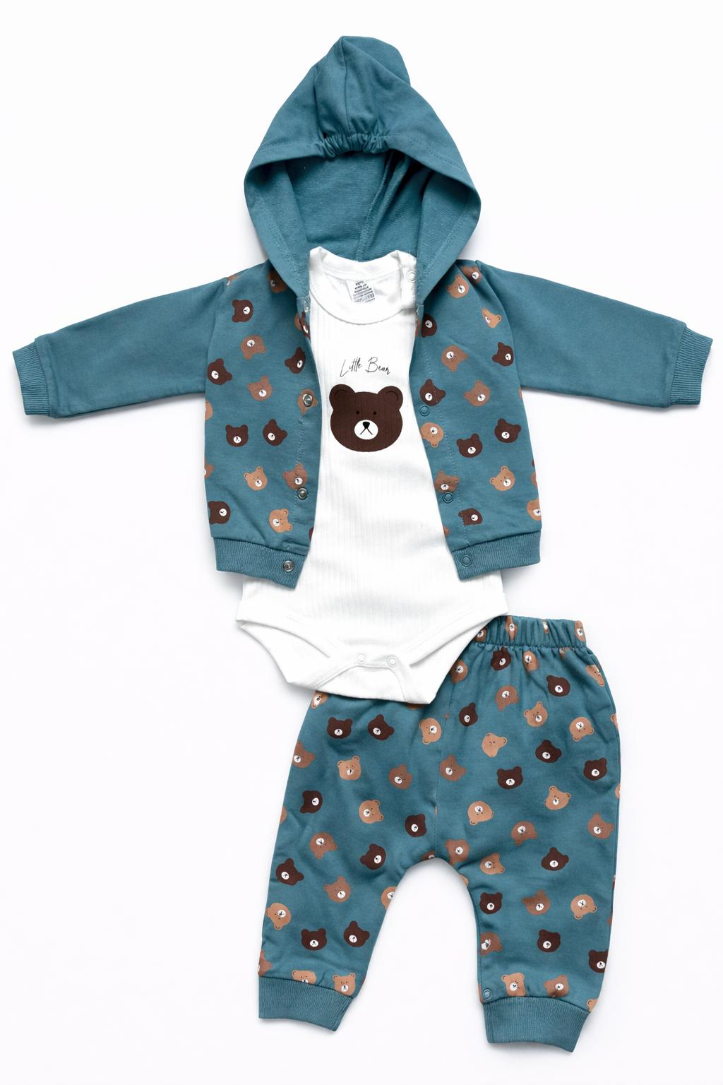 Little Bear Patrol Blue 3-Piece Hooded Baby Outfit Set