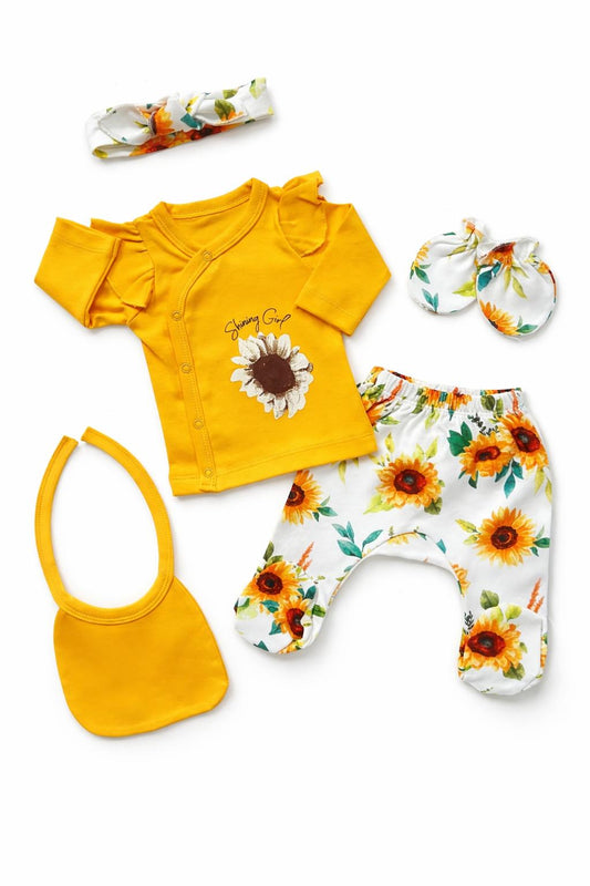 Shining Girl Sunflower Newborn 5-Piece Baby Set - Mustard