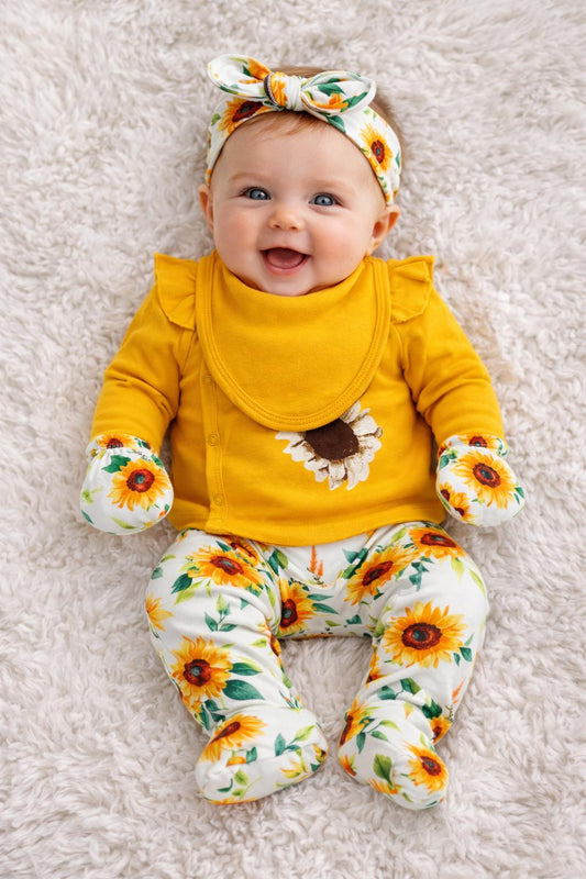 Shining Girl Sunflower Newborn 5-Piece Baby Set - Mustard