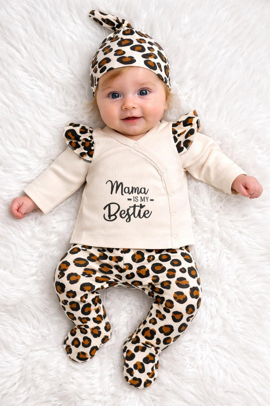 Mama Is My Bestie Leopard Print Newborn 5-Piece Baby Set