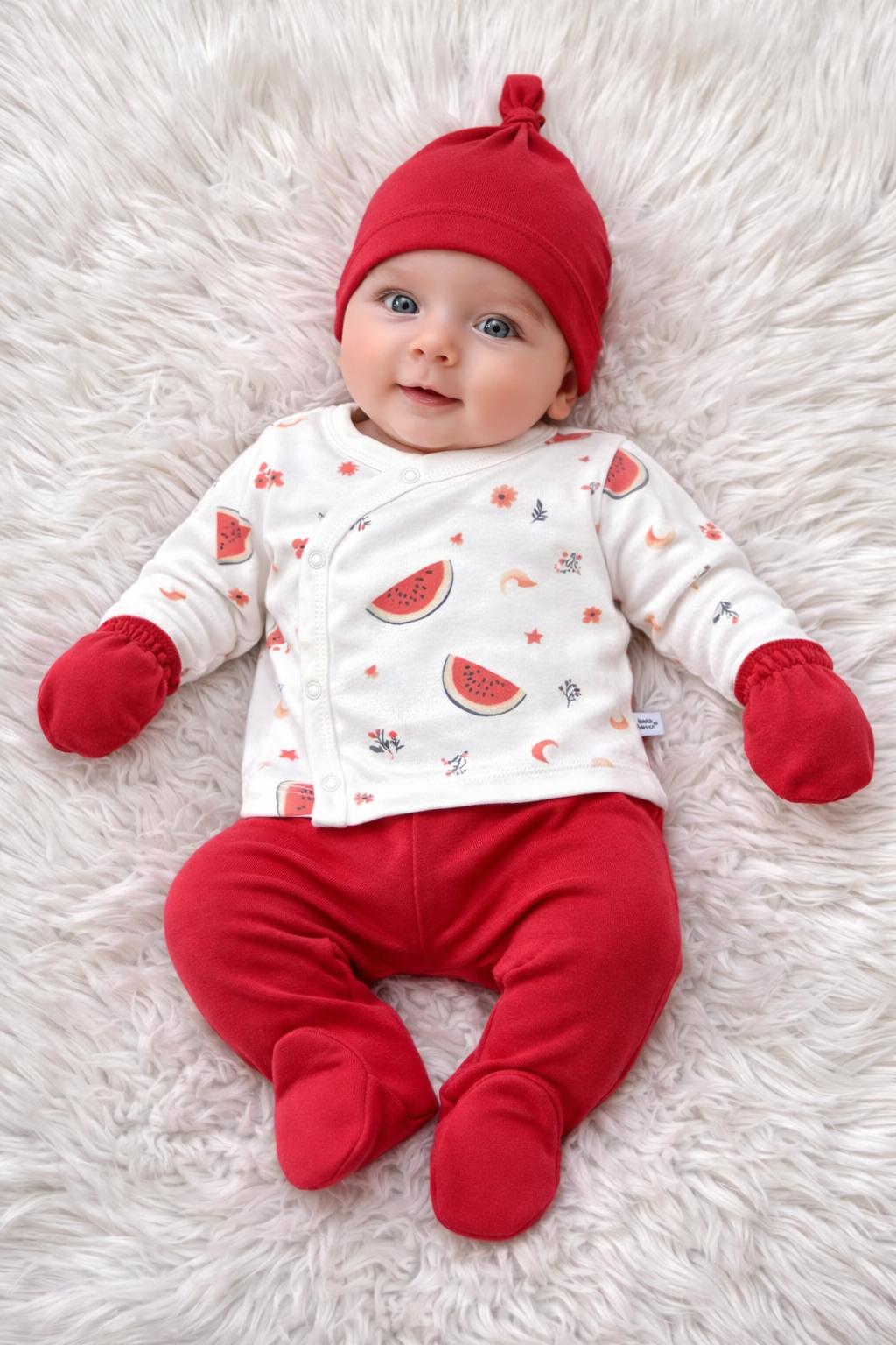 🍉 Red Watermelon Newborn Set – 5 Pieces
