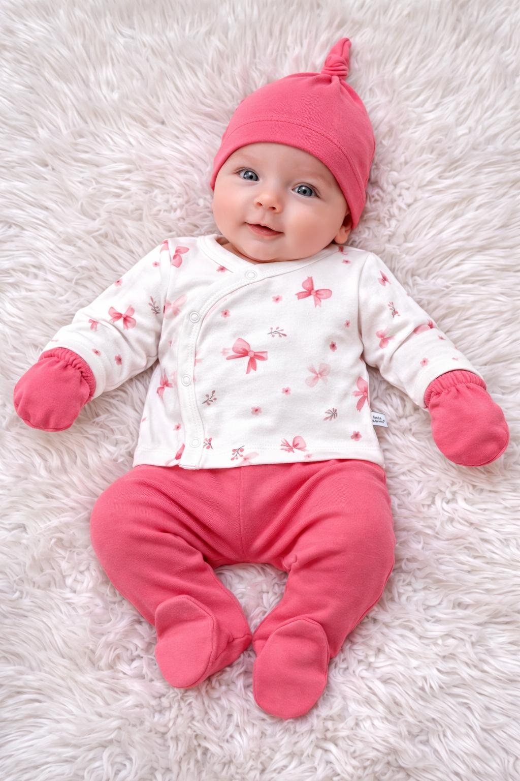 🎀 Pink Bow Newborn Set for Baby Girl – 5 Pieces