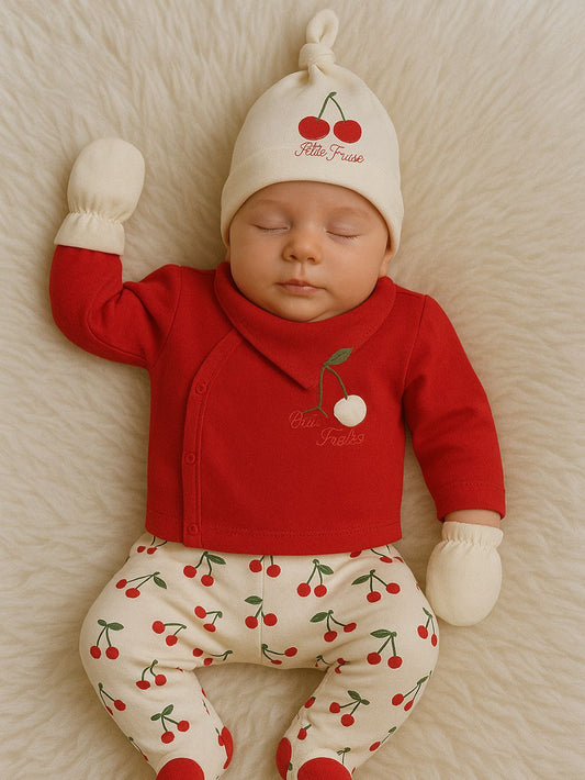 🍒 5-Piece Baby Newborn Set – Cherry Theme
