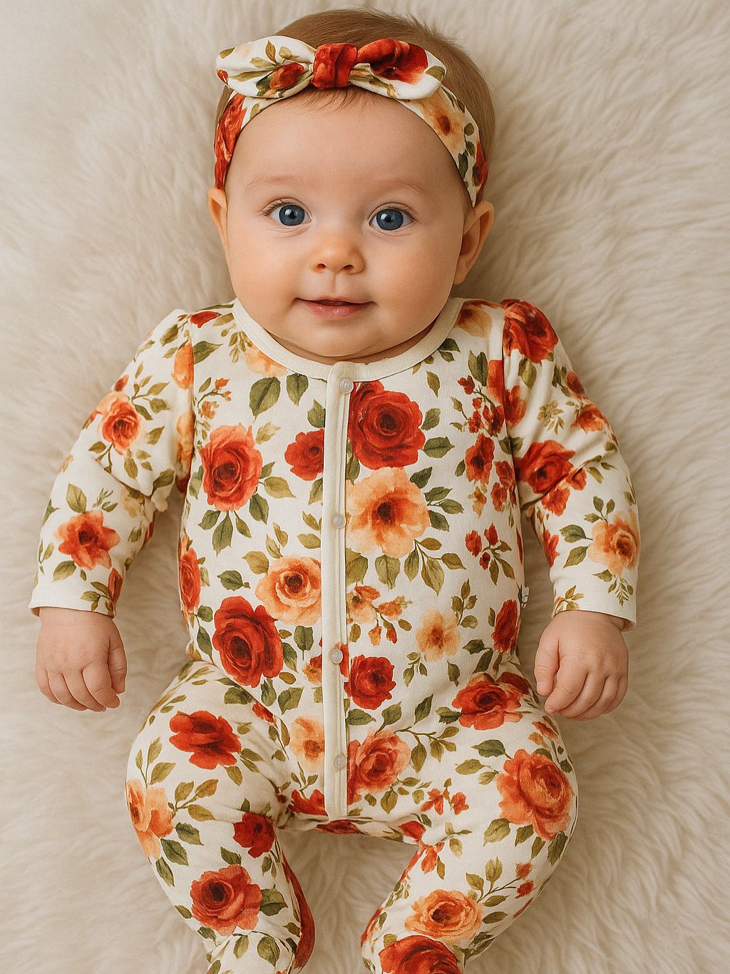 🌸 Newborn Baby Girl Pajamas with Floral Print & Headband
