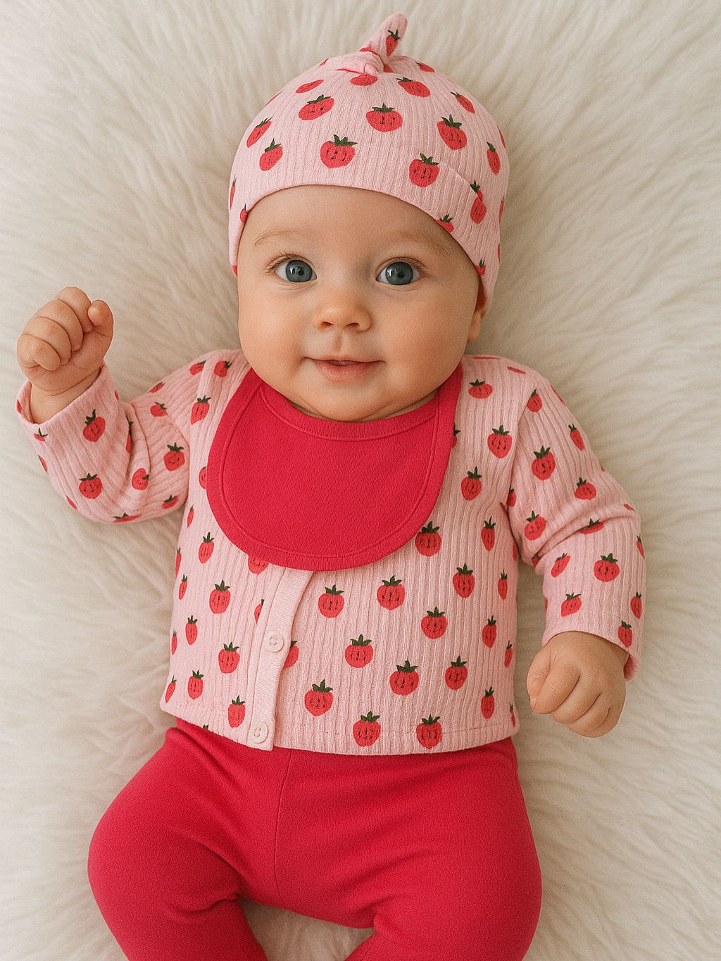 🍓 Pink Strawberry Newborn Set for Baby Girl – 5 Pieces