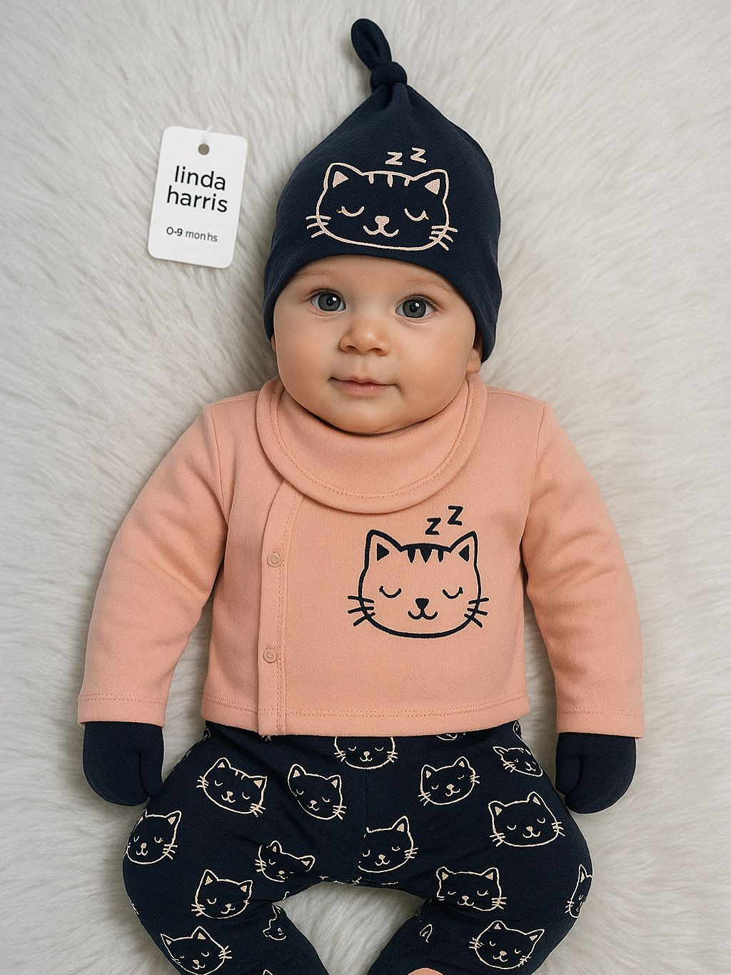 🐱 Baby Newborn Outfit – Cat Theme | 5-Piece Set