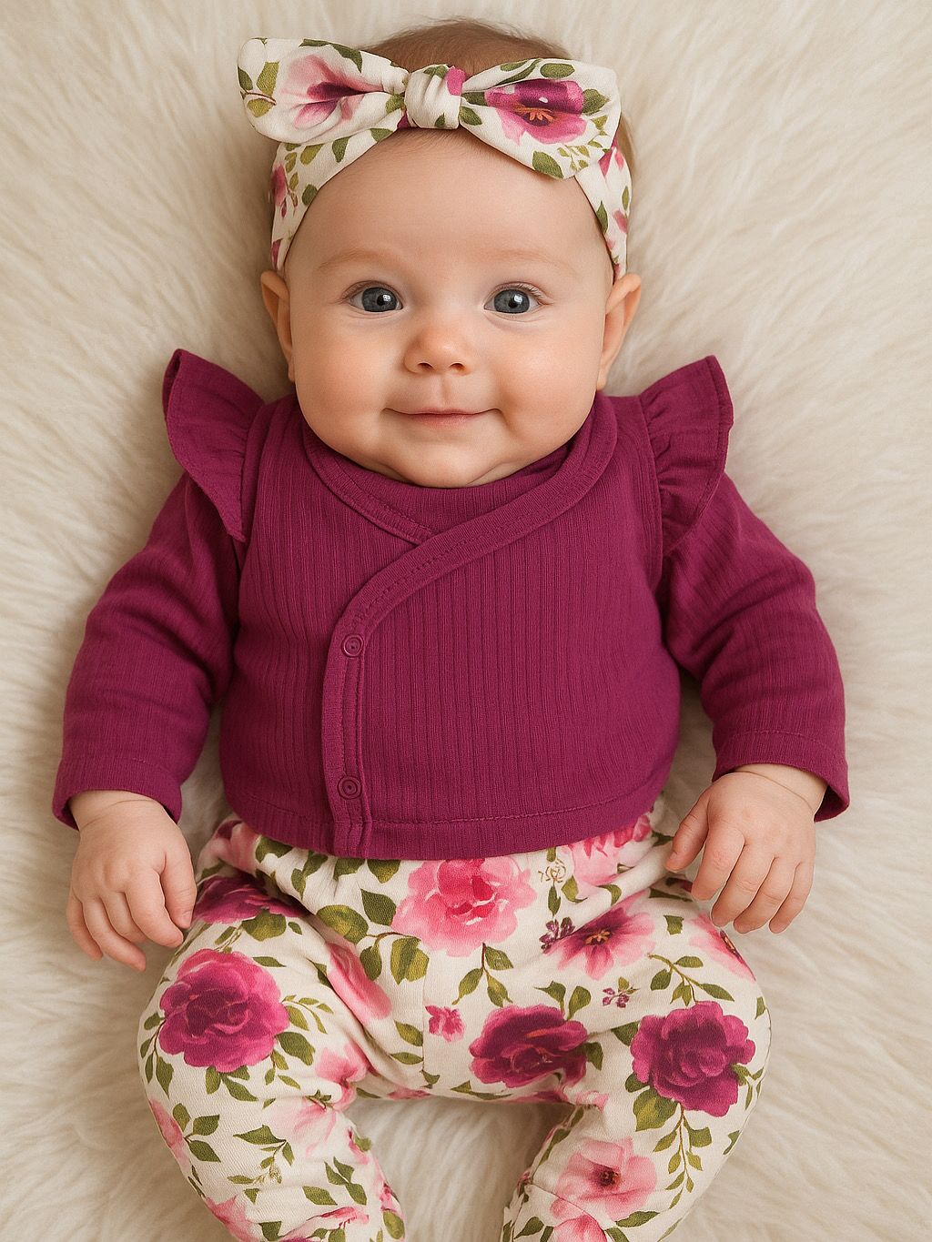 🌸 Floral Baby Girl Newborn Set – 5 Pieces