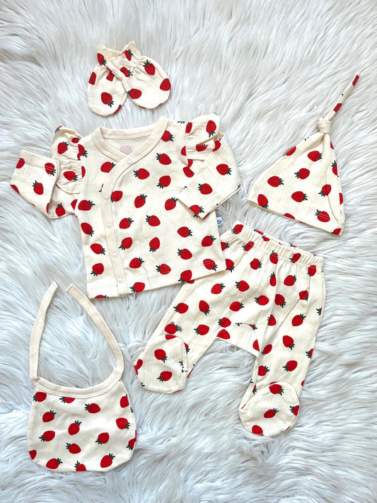 🍓 Strawberry Dreams – Yenidoğan 5’li Set