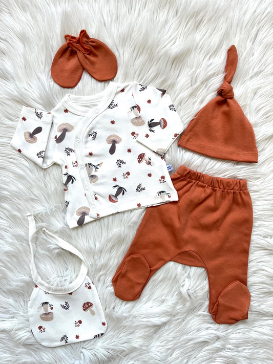 🍄🧡 Mantar & Orman Minikleri 5’li Yenidoğan Seti